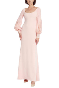 Badgley Mischka - Women's Detail Bishop Sleeve Zipper Back Stretch Crepe Gown
