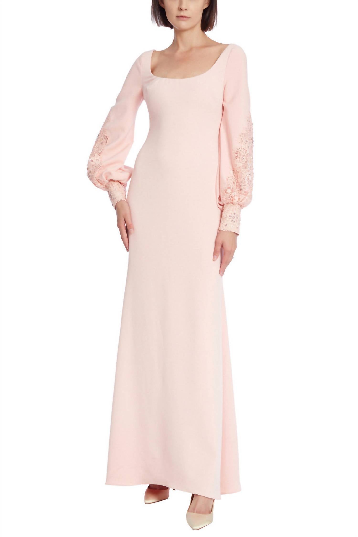Badgley Mischka - Women's Detail Bishop Sleeve Zipper Back Stretch Crepe Gown
