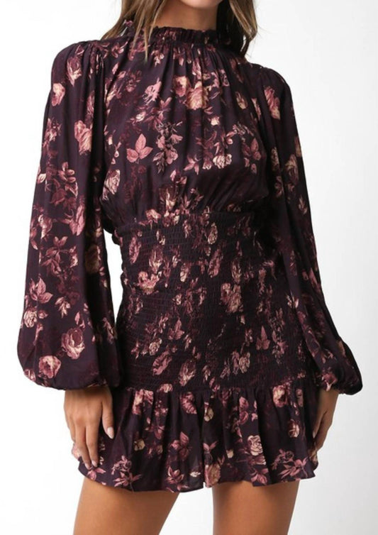 Olivaceous - Smocked Waist Puff Sleeve Mini Dress