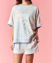 Peach Love - Stripe Floral Patchwork Top