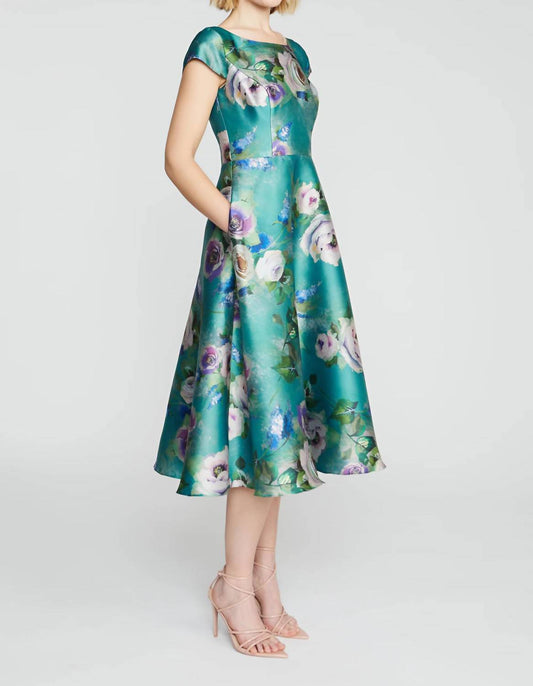 Theia - Paula Mikado Floral Tea Length Dress