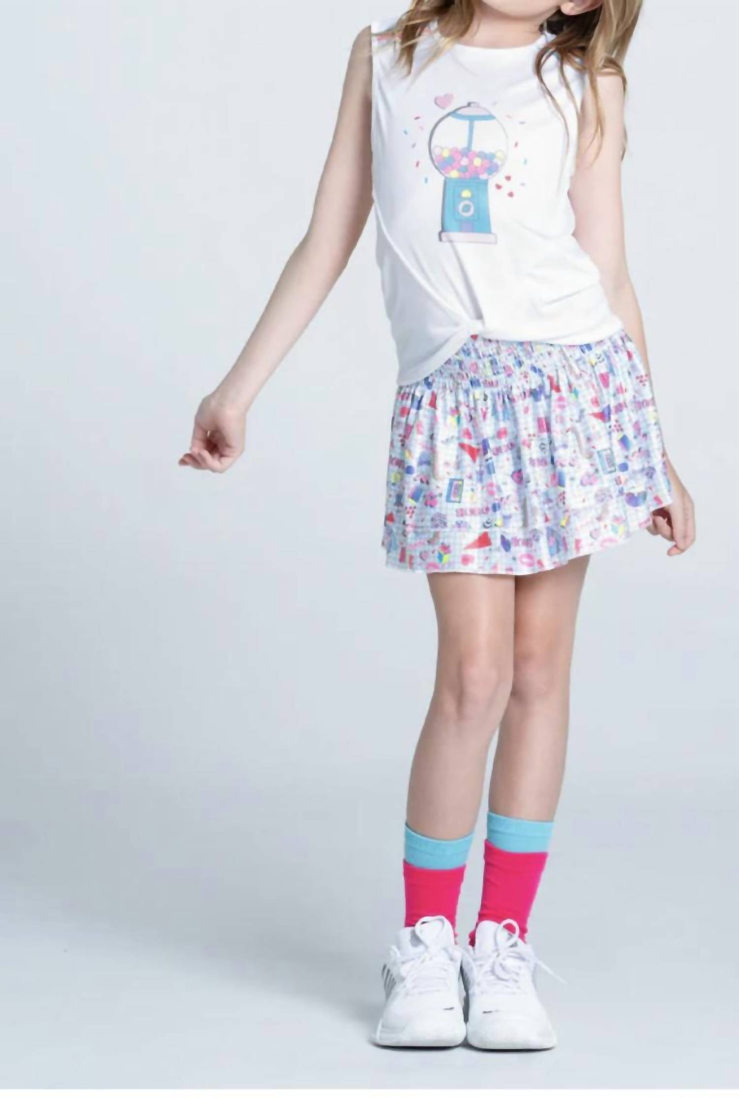 Lucky in Love Gumball Tank in love gumball tank in white - kids' tank top - detail view
