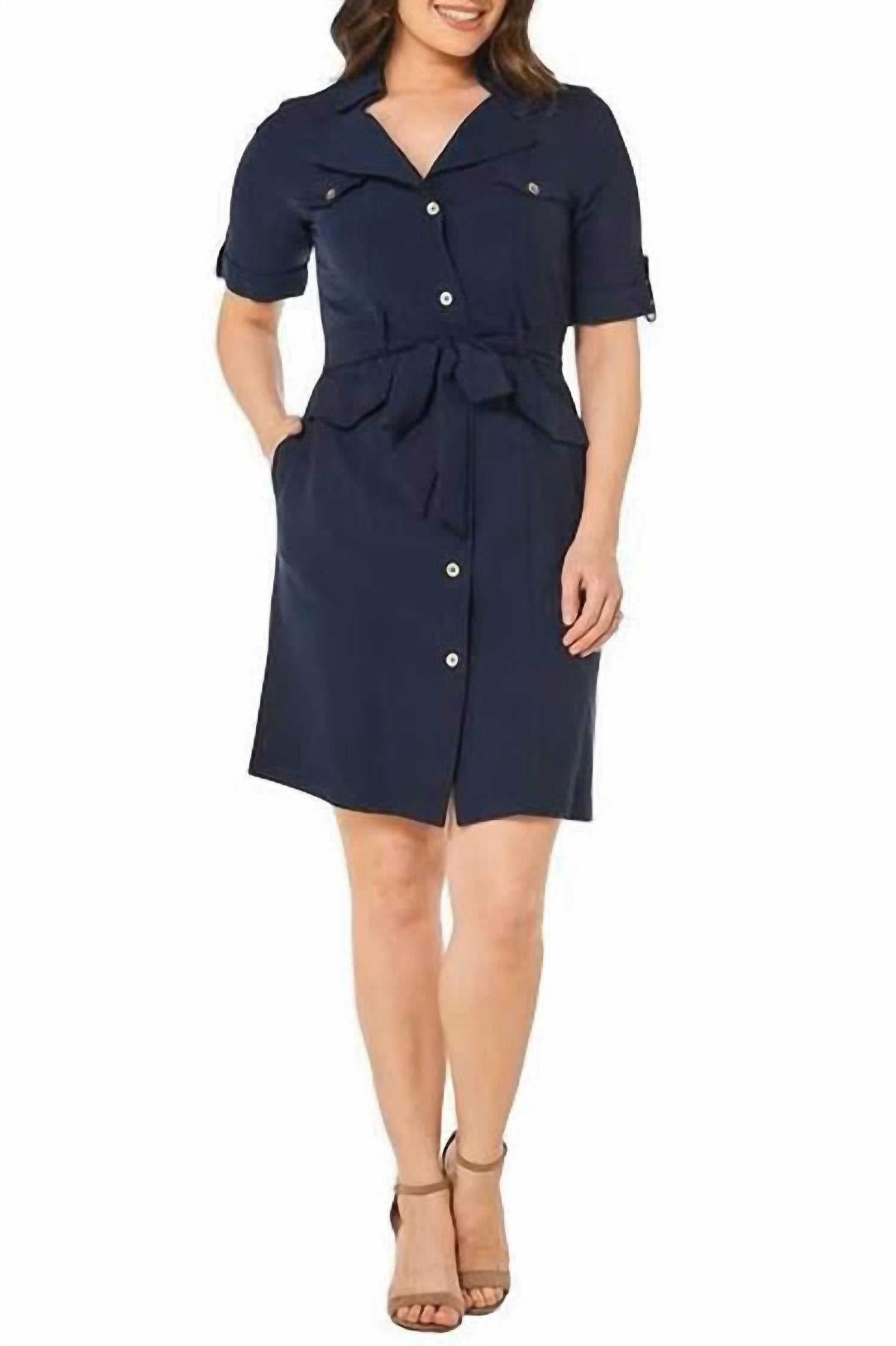 Sharagano - Collared Short Sleeve Button Down Dress