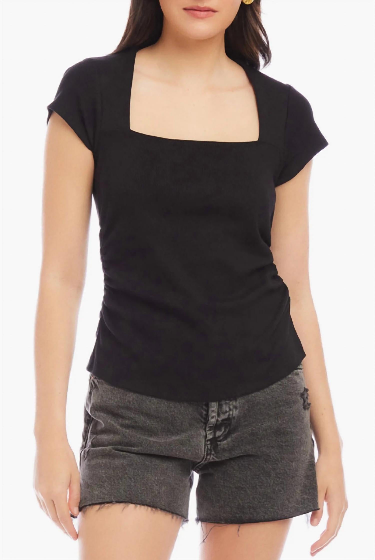 Fifteen Twenty Lorna Cap Sleeve Square Neck Top in black - women's t-shirt