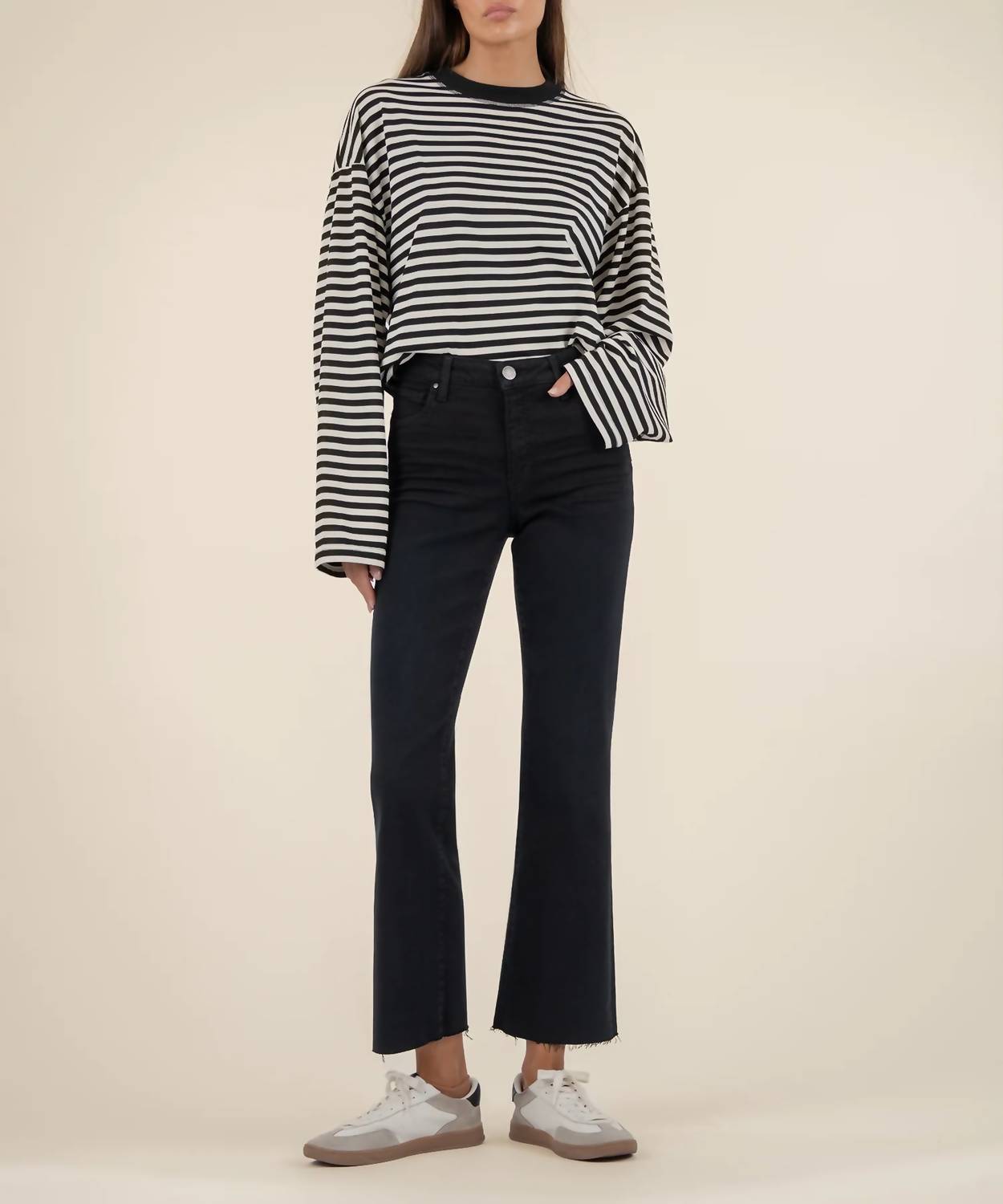 KUT FROM THE KLOTH Kelsey High Rise Ankle Flare Jeans With Raw Hem in black - women's jeans