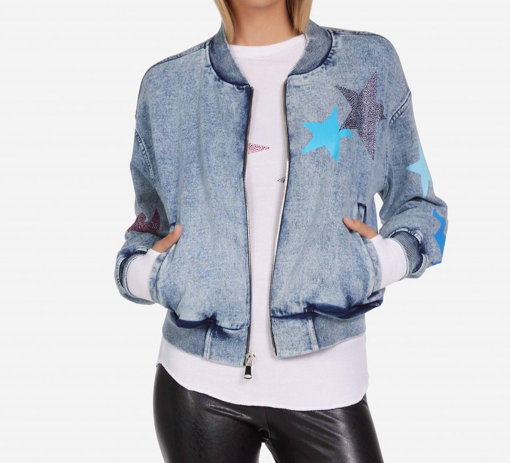 Lauren Moshi Shilese Color Crystal Multi Stars Jacket in faded denim - women's jacket