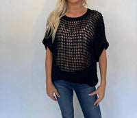 Romi The Brand Azure Crochet Classic Top in black - women's t-shirt