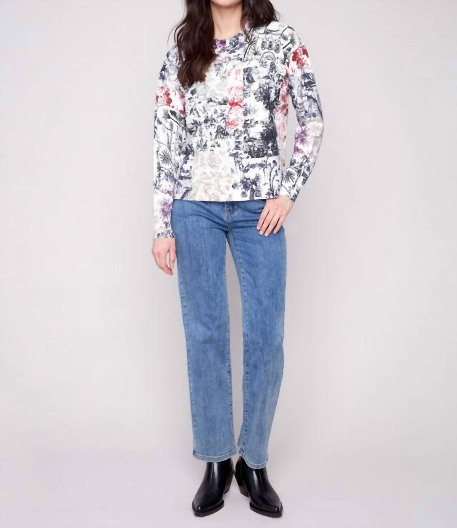 Charlie B - Printed With Side Buttons Sweater - Plus