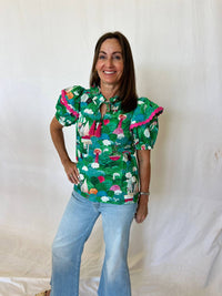 Joy Joy - Ruffle Mock Neck Heather Top