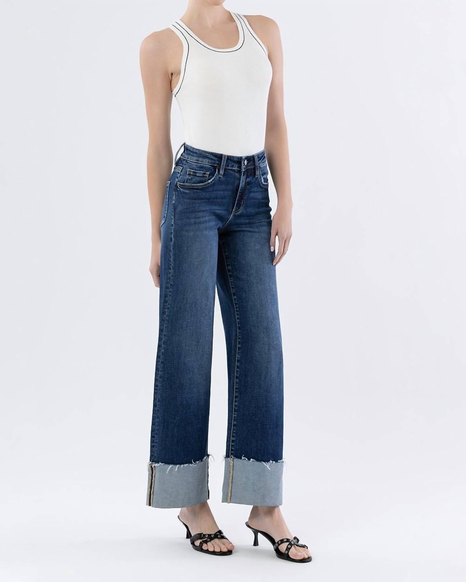 Lovervet - High Rise Cuffed Wide Leg Jeans
