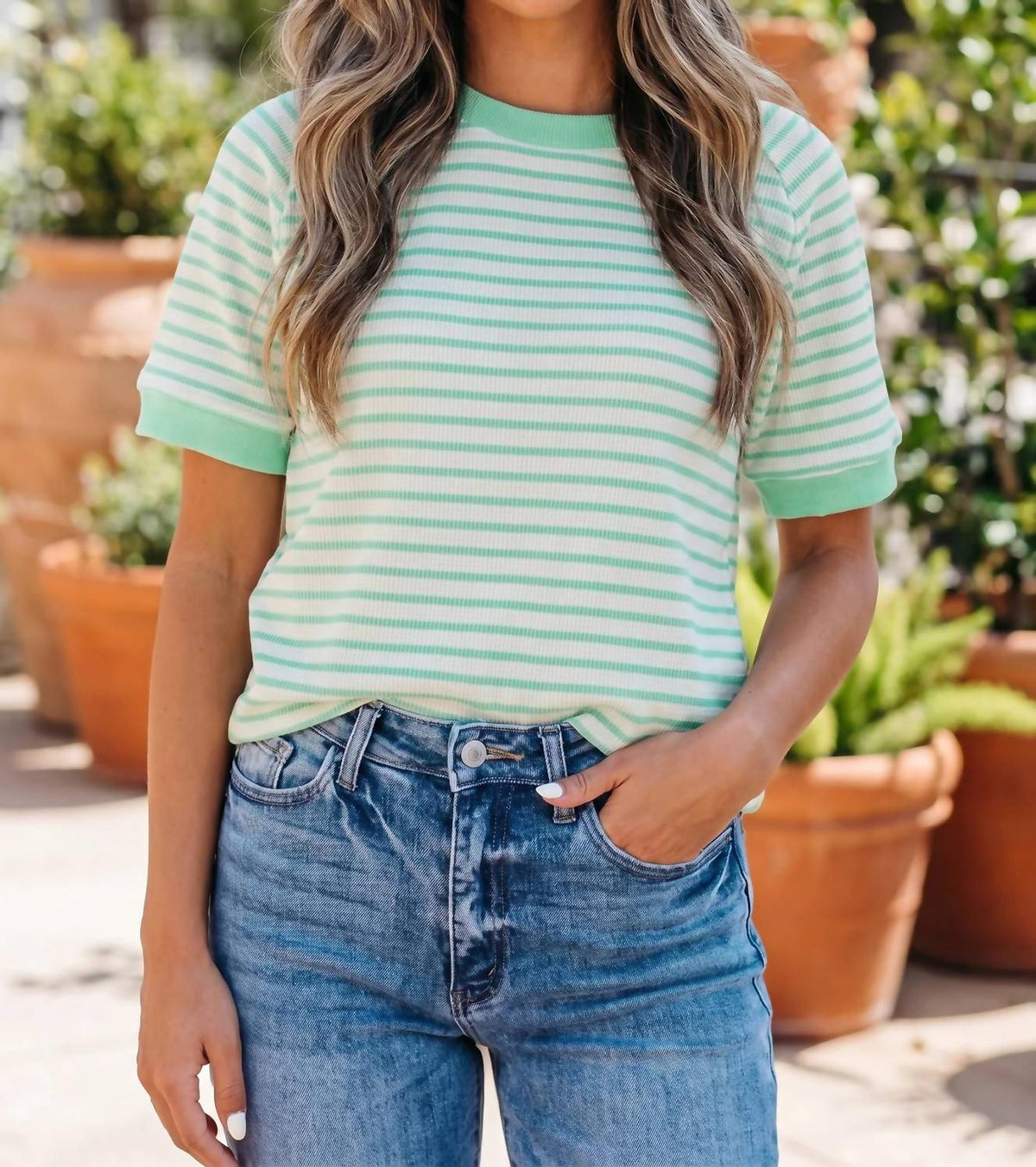 Shewin - Stripe Short Sleeve Top