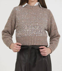 Stellah Sequin Pullover Sweater Top in beaver - women's sweater