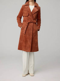 SOIA&KYO Alexis-n Slim-fit Suede Trench Coat in copper - women's jacket - detail view