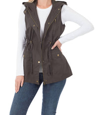 Zenana - Drawstring Waist Hoodie Vest