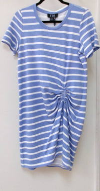 FDJ Short Sleeve Stripe Dress in tranquil blue - women's dress - detail view