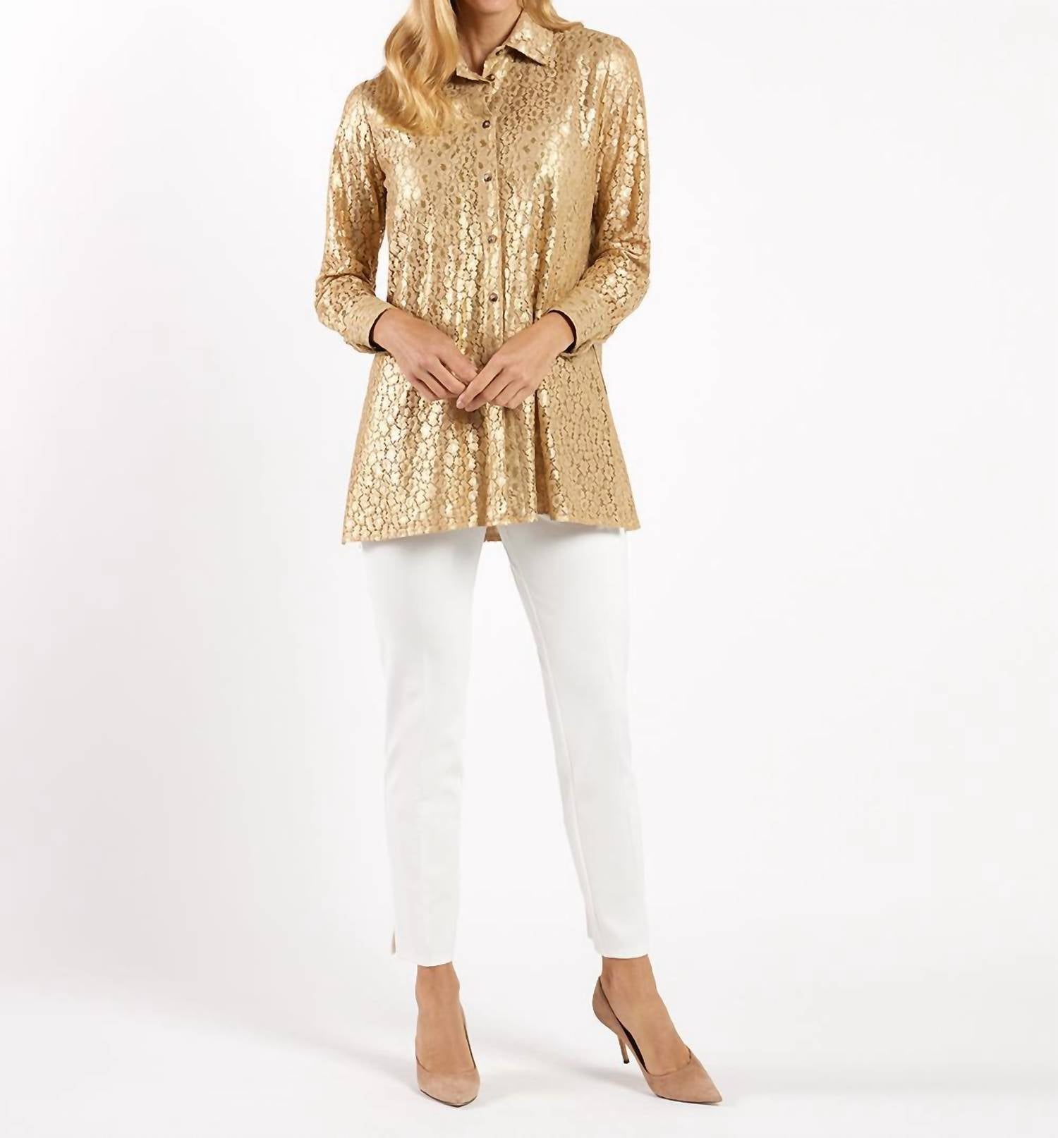 JUDE CONNALLY Mitzi Lace Top in gold cheetah - women's shirt