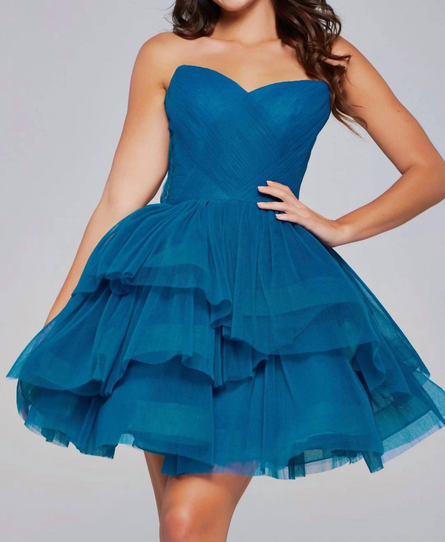 Jovani - Tulle Short Strapless A-line Dress