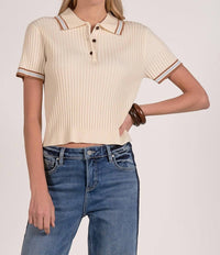 Elan - Ribbed Polo Sweater Top