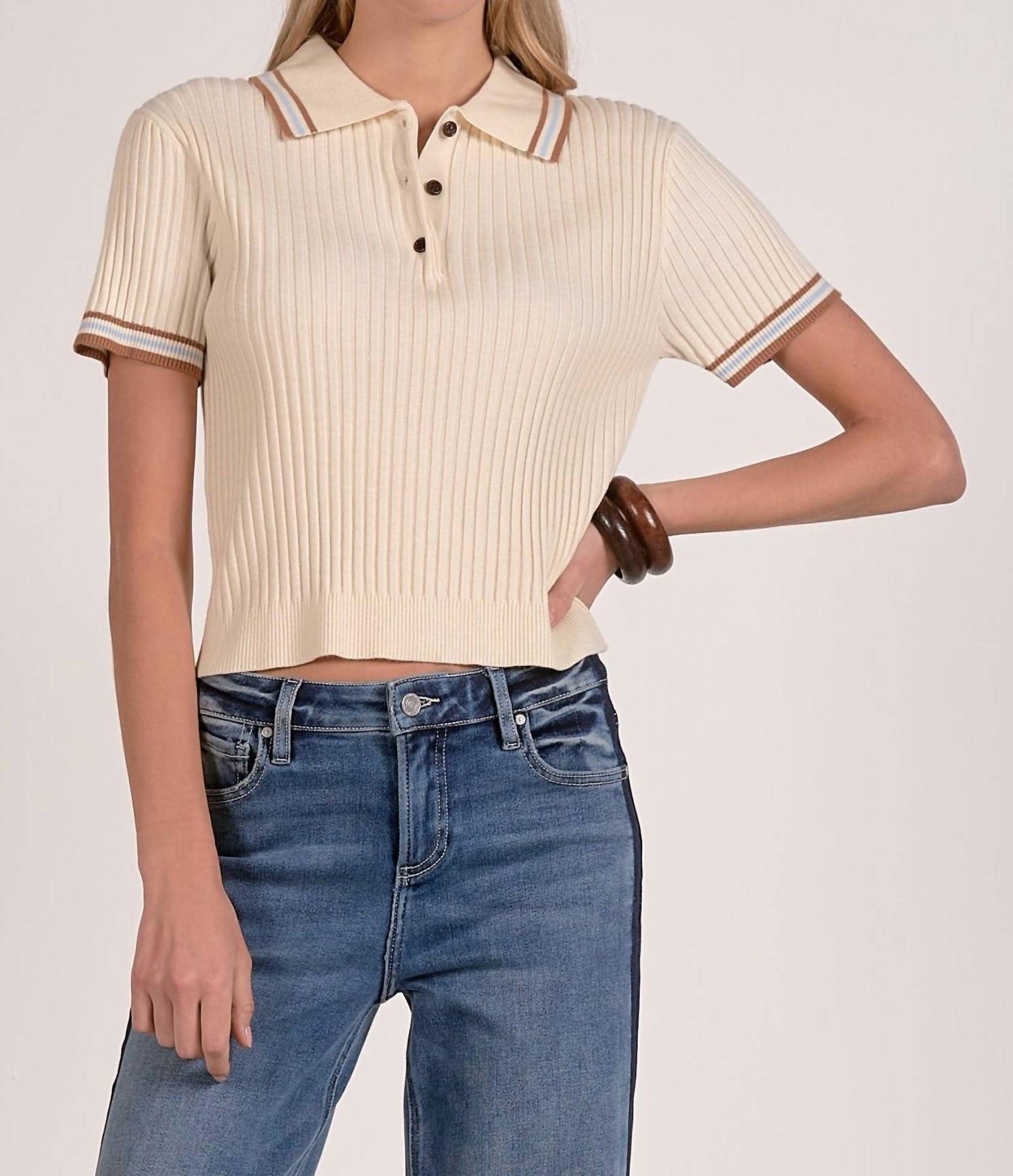Elan - Ribbed Polo Sweater Top