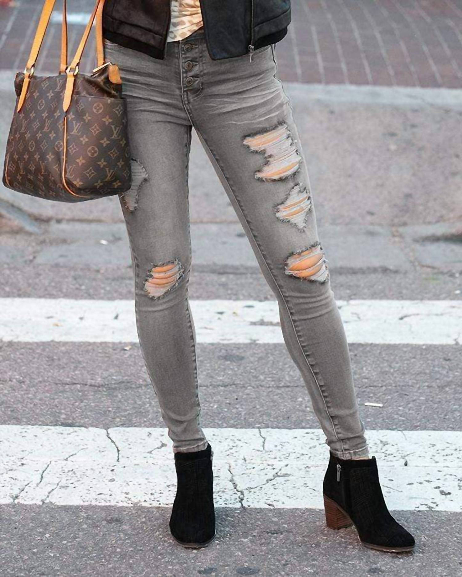 Grace And Lace - Button Fly Distressed Jeggings