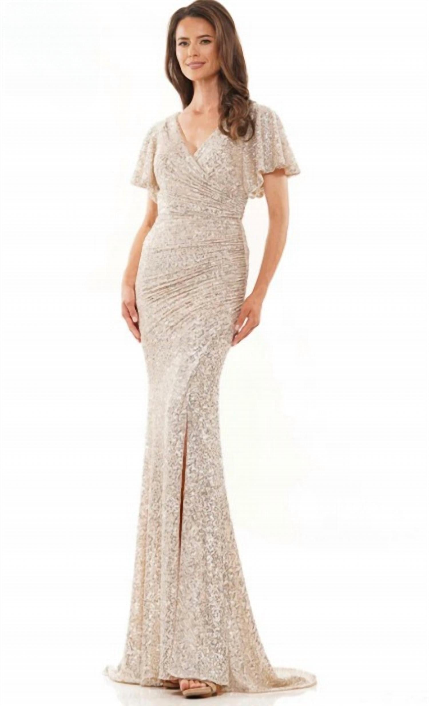 Colors Dress - Sequin Fit And Flare V-neck Gown