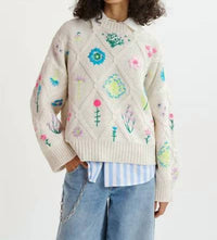 Essentiel Antwerp - Rib-Knitted Sweater with Flower Embroidery