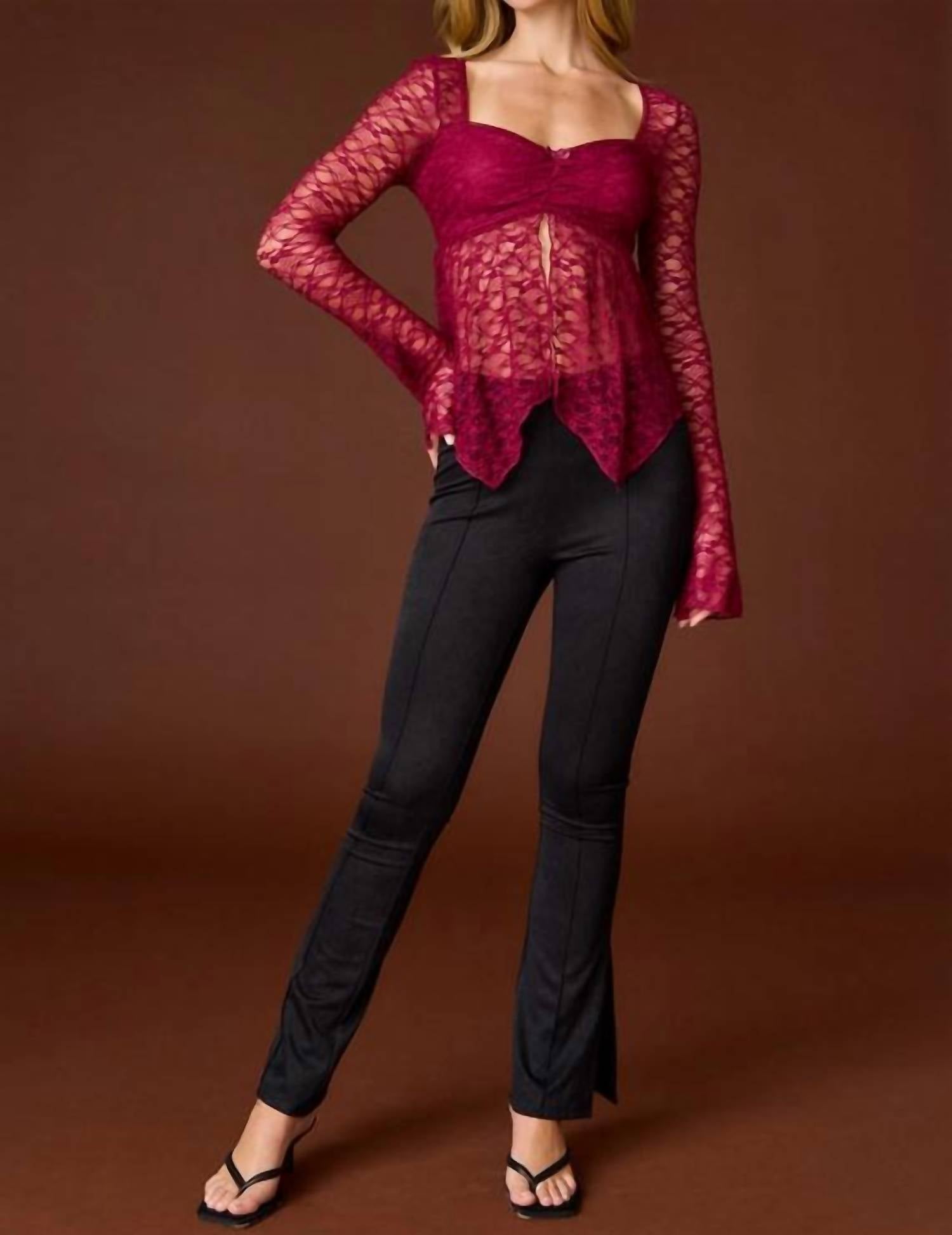 PAPERMOON Juliette Lace Top in red - women's long sleeve top - view 4
