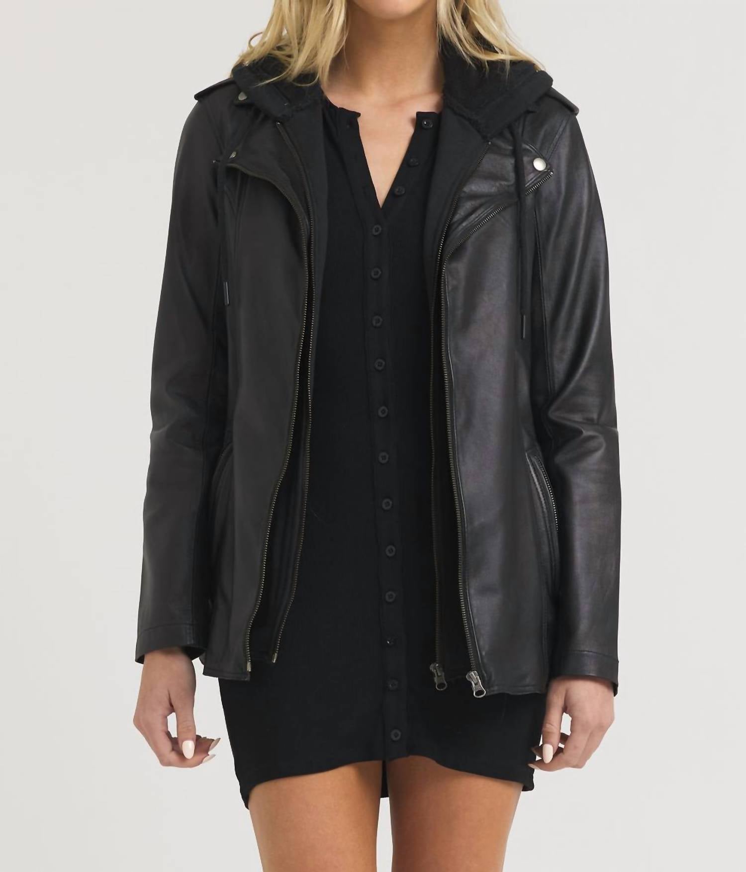 jakett Maxi Burnished Leather Jacket in black - women's jacket