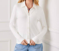 Karen Kane - Ribbed Long Sleeve Button Front Top
