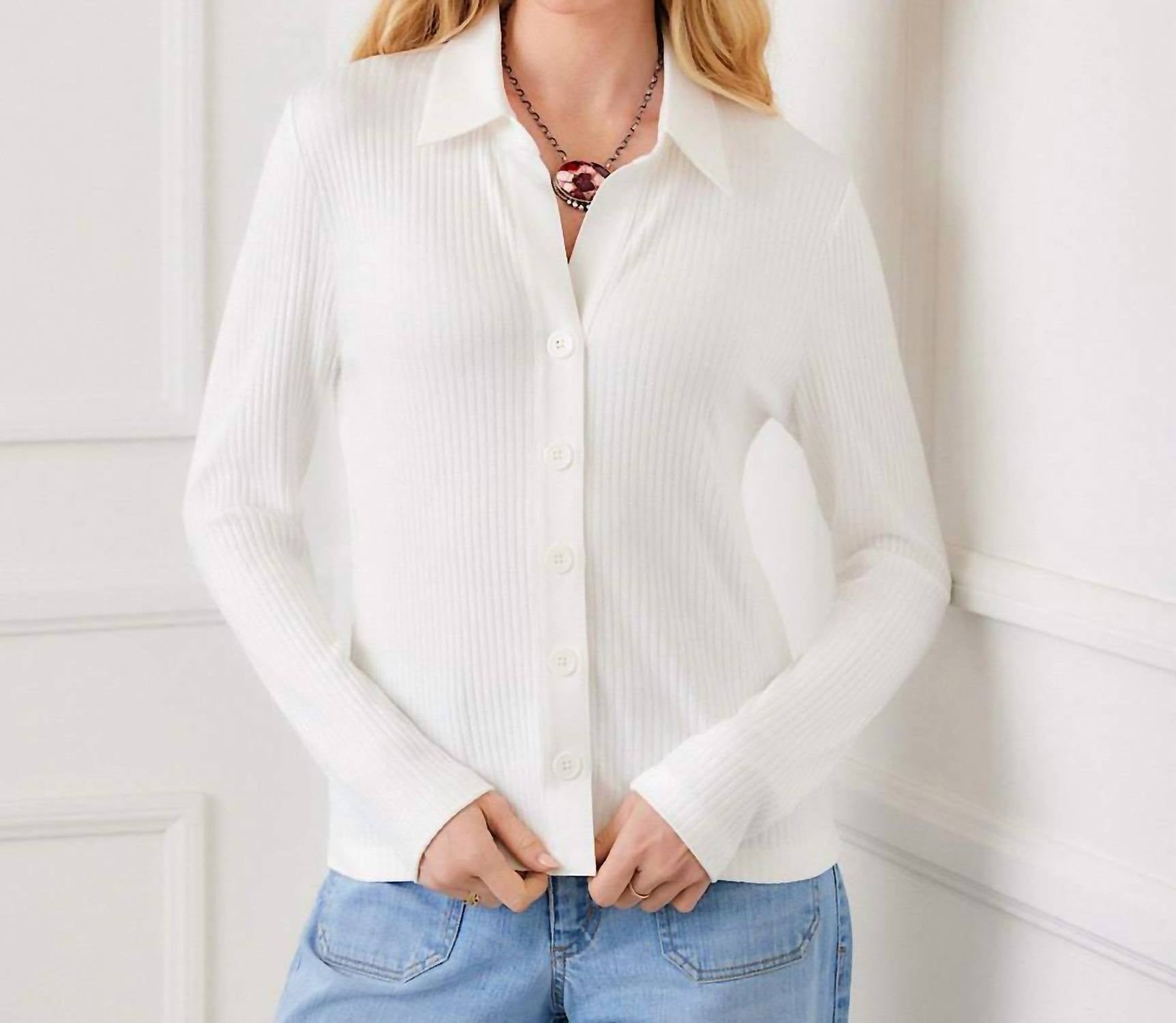 Karen Kane - Ribbed Long Sleeve Button Front Top