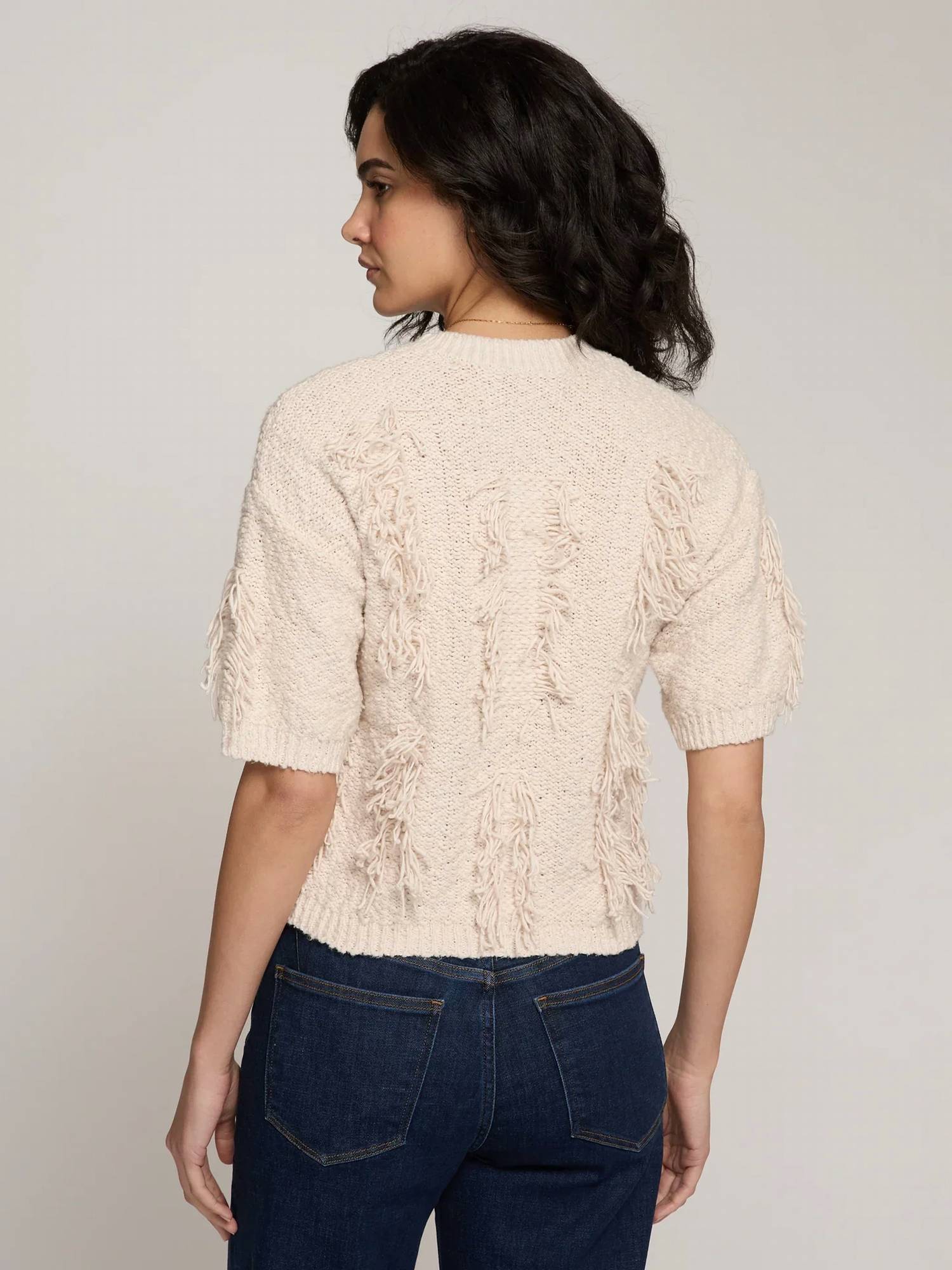 Autumn Cashmere - Short Sleeve Fringe Crewneck Sweater