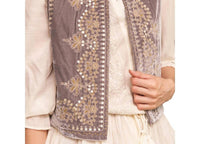En Creme - Embroidered Sequin Velvet Vest