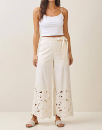 Able - Linen Floral Embroidery Cutout Detail Pants