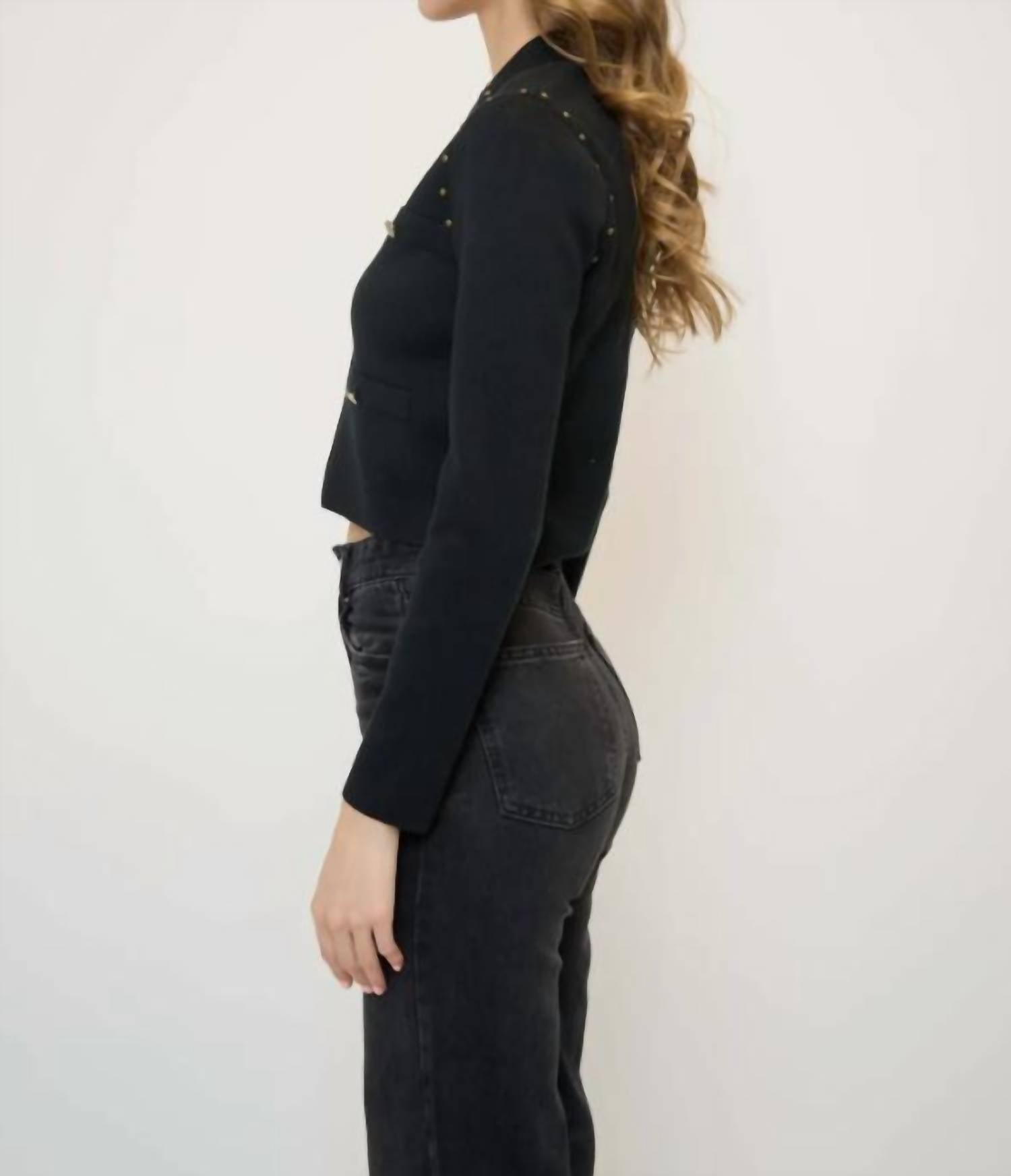 Central Park West Crystal Knit Blazer in black - women's jacket - detail view