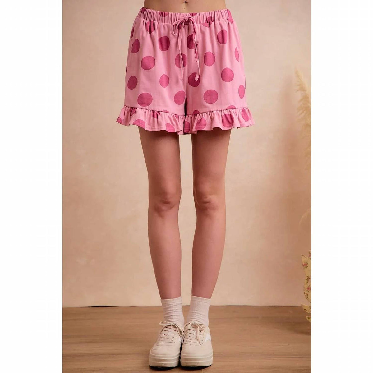 Bibi - Polka Dots Printed Ruffled Detail Top And Shorts Set