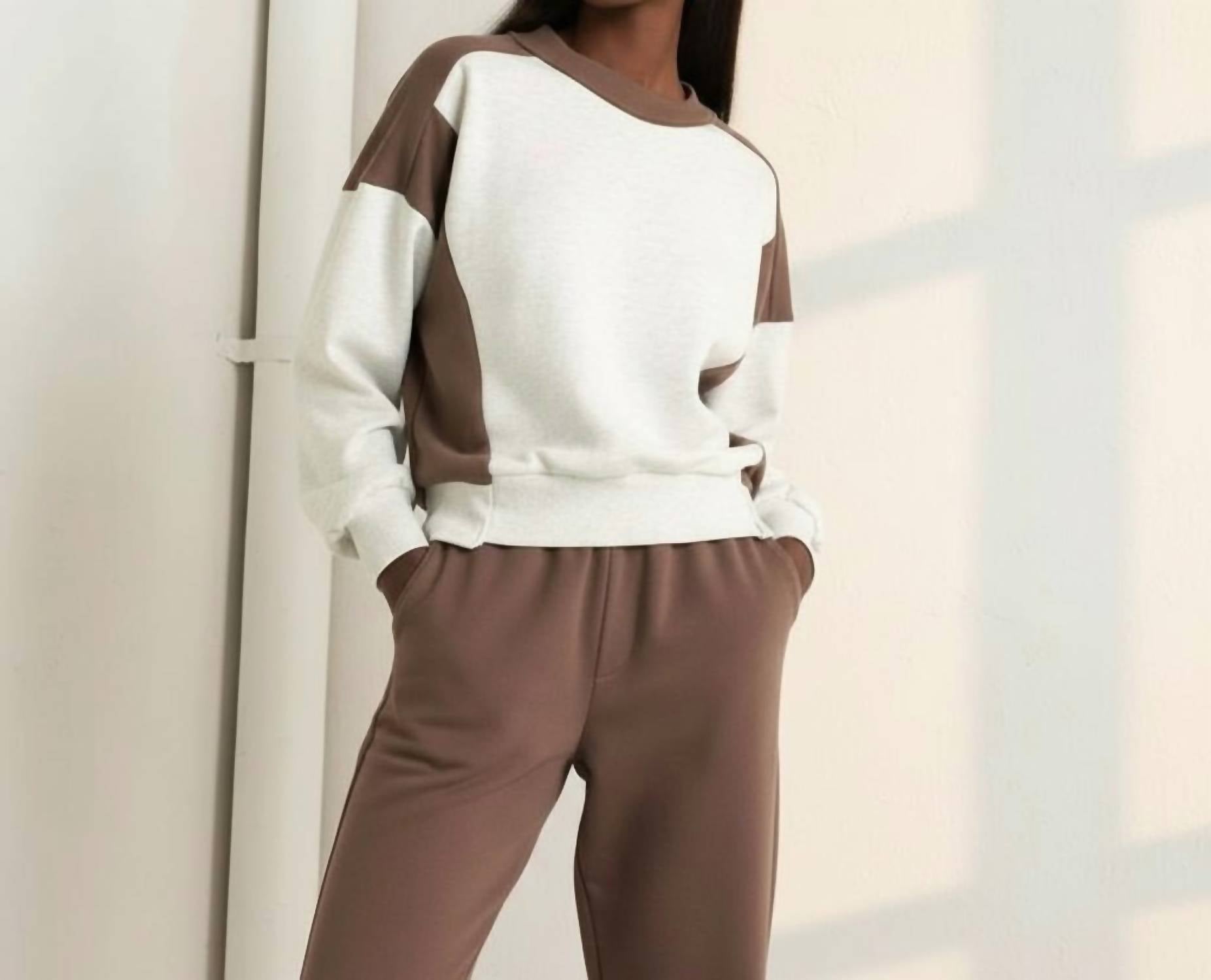 FLYING TOMATO Kendra Knit Pullover in oatmeal brown - women's sweater - alternate view