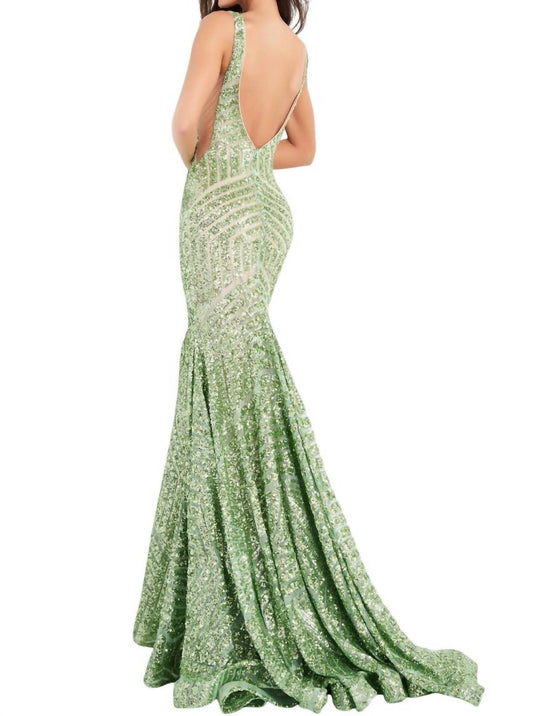 Jovani - Striped Sequin Pattern Dress