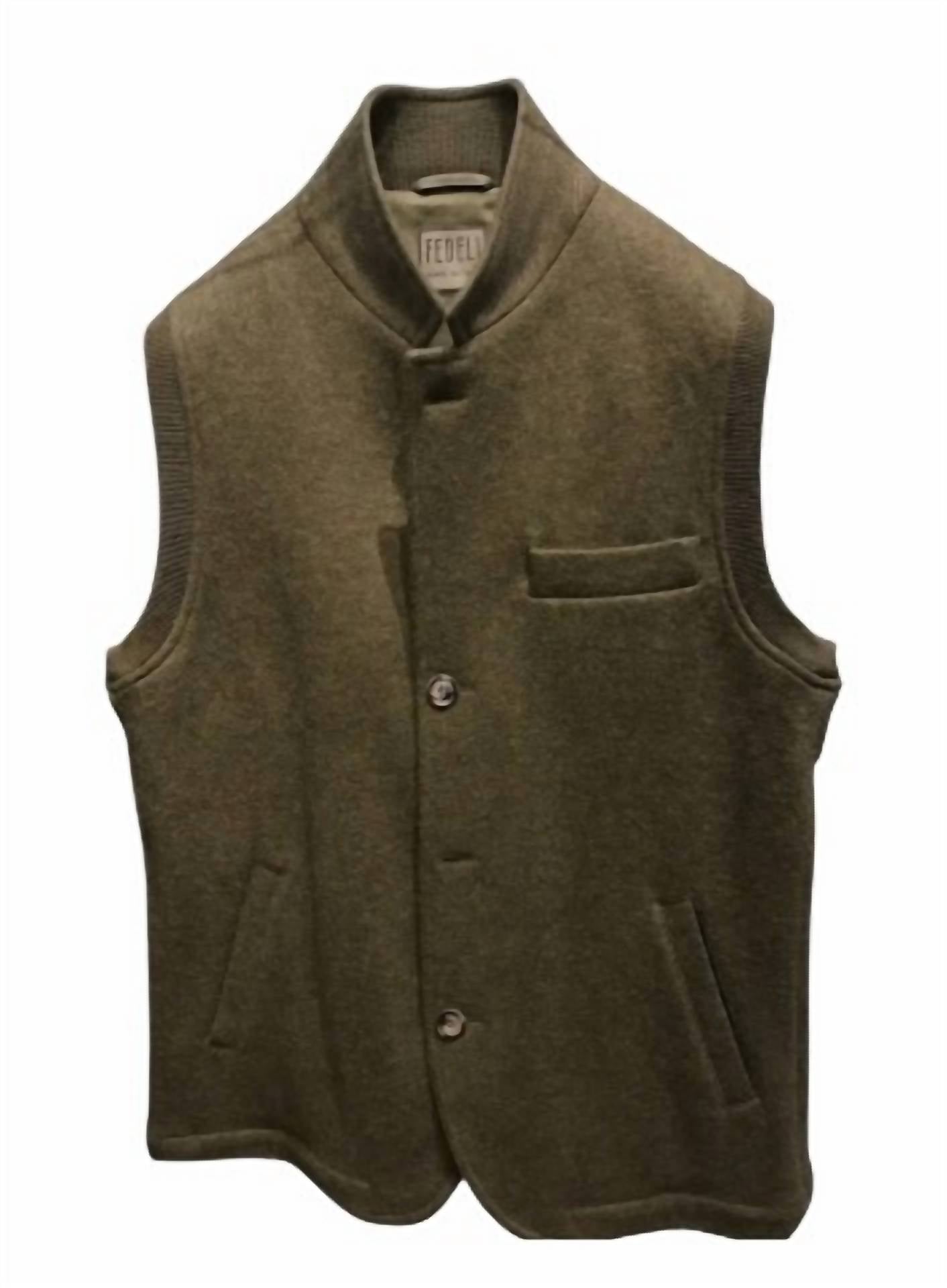 Fedeli Men's Damon Sleeveless Tweed Gilet in dark green - men's jacket