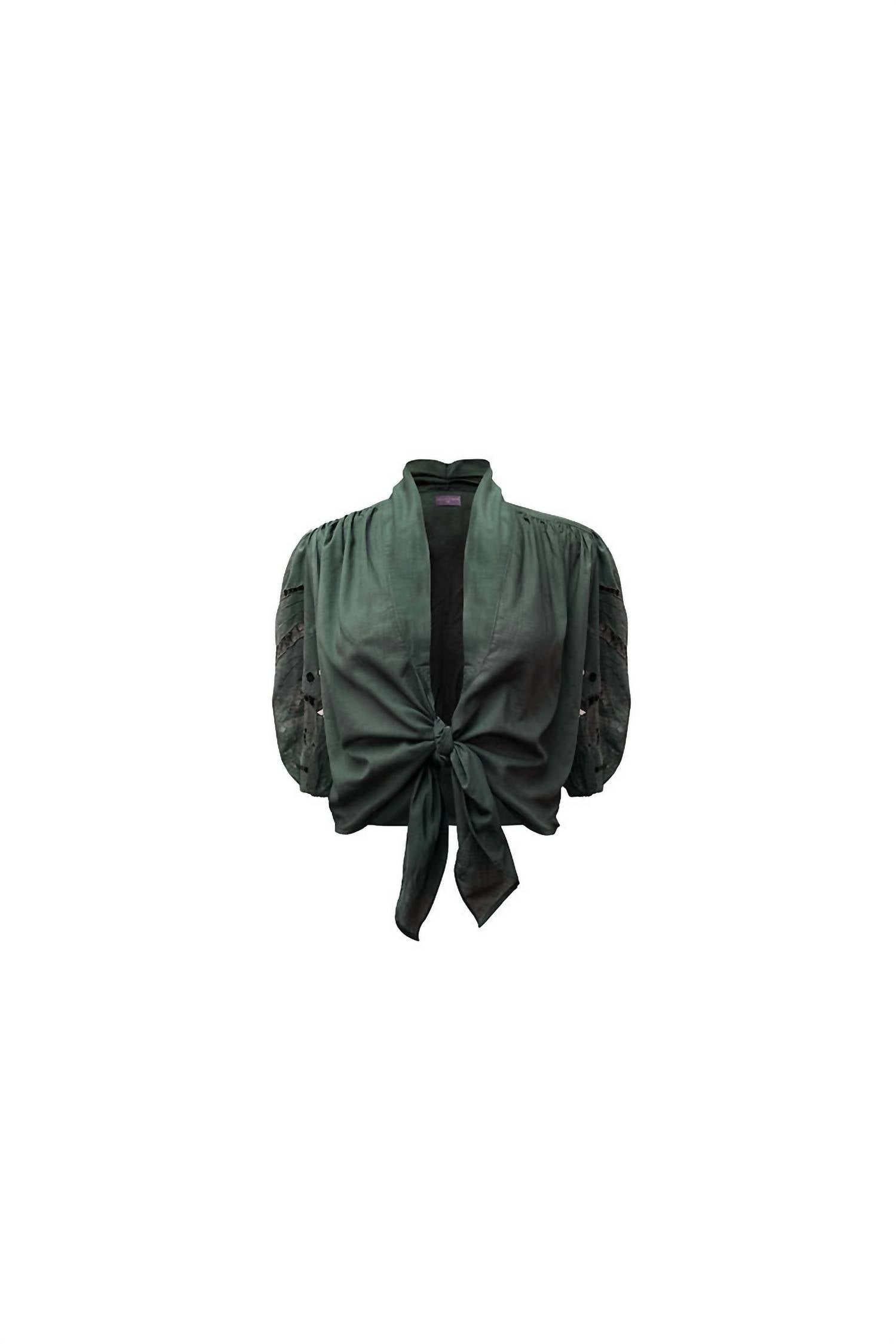 Uma and Leopold Ayla Embroidery Tied Top in chrome green - women's blouse - view 4
