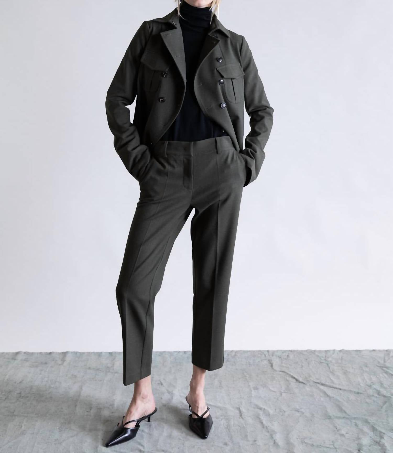 Psophia Tailored Straight Pants in olive kaki - women's pants