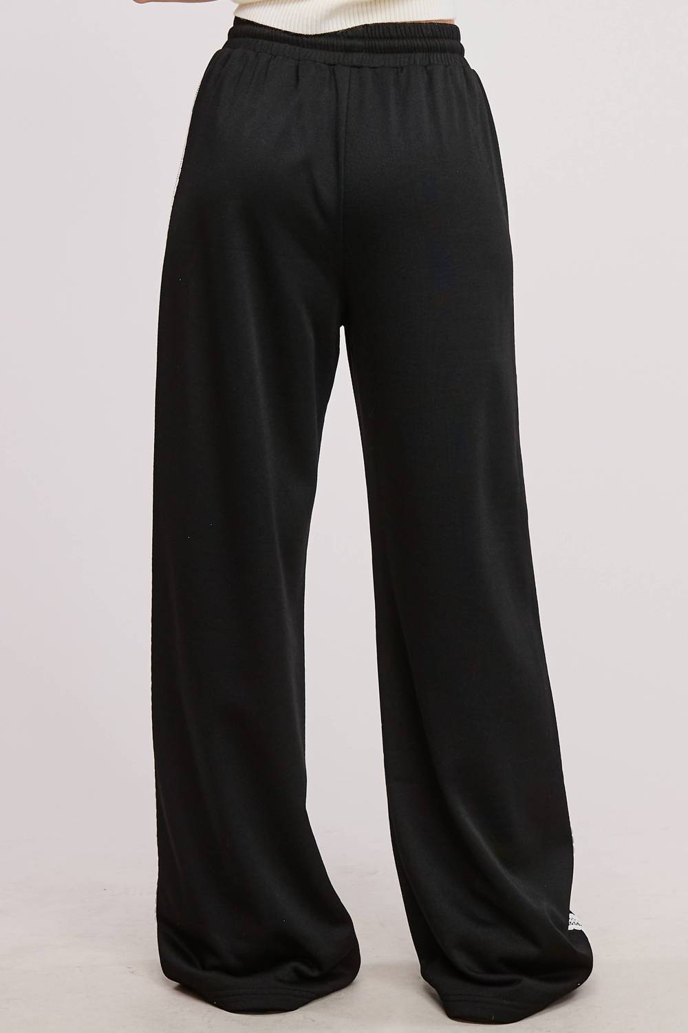 Mimosa Lace Trim Wide Leg Track Pants in black - women's pants - detail view