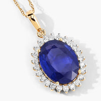 Diana M Jewels Women's Oval Natural Ceylon Blue Sapphire Pendant Necklace (3.07 Ct) - Signature Plus in 18k yellow gold - women's jewelry