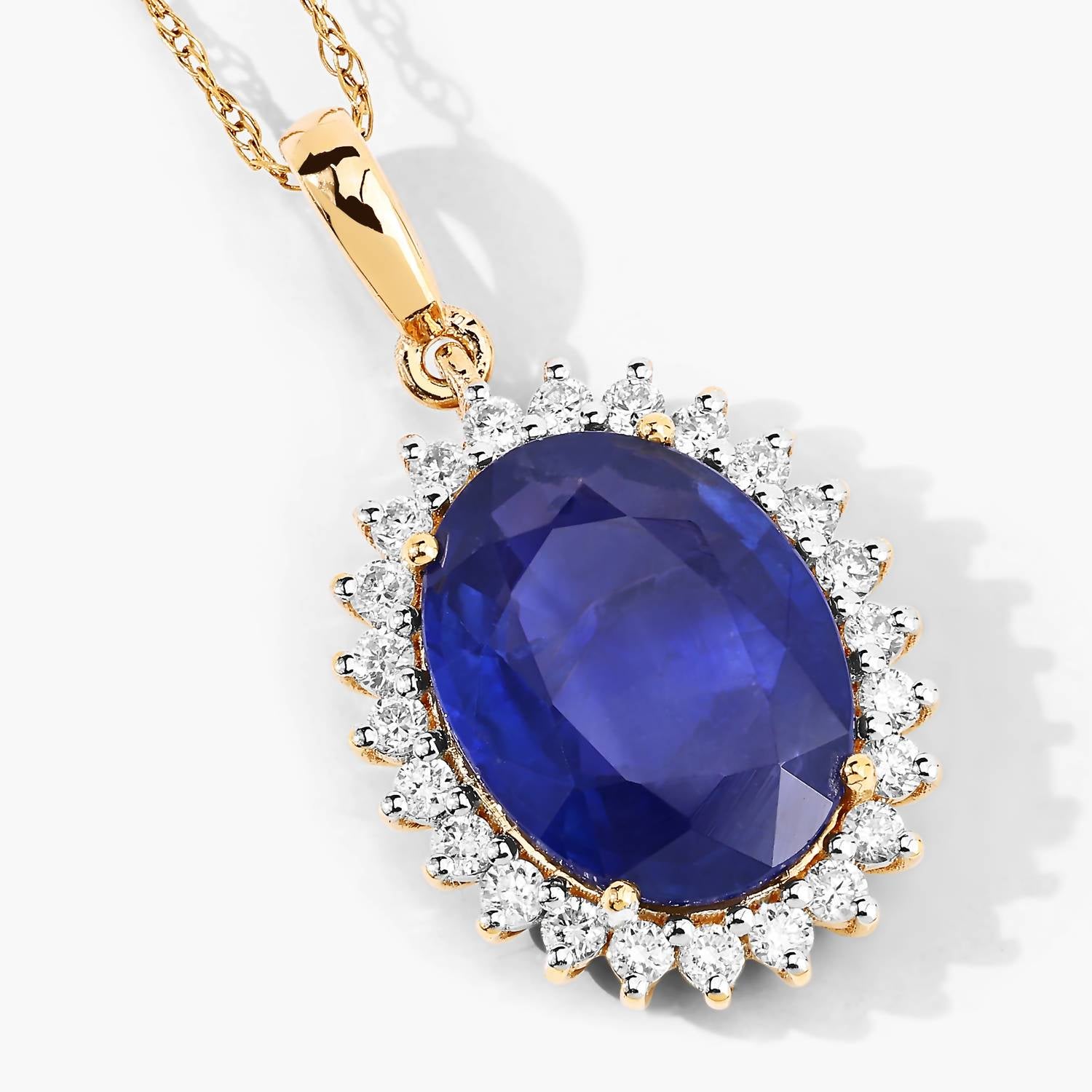 Diana M Jewels Women's Oval Natural Ceylon Blue Sapphire Pendant Necklace (3.07 Ct) - Signature Plus in 18k yellow gold - women's jewelry