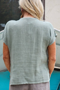 Gauze Linen V Neck Linen Top