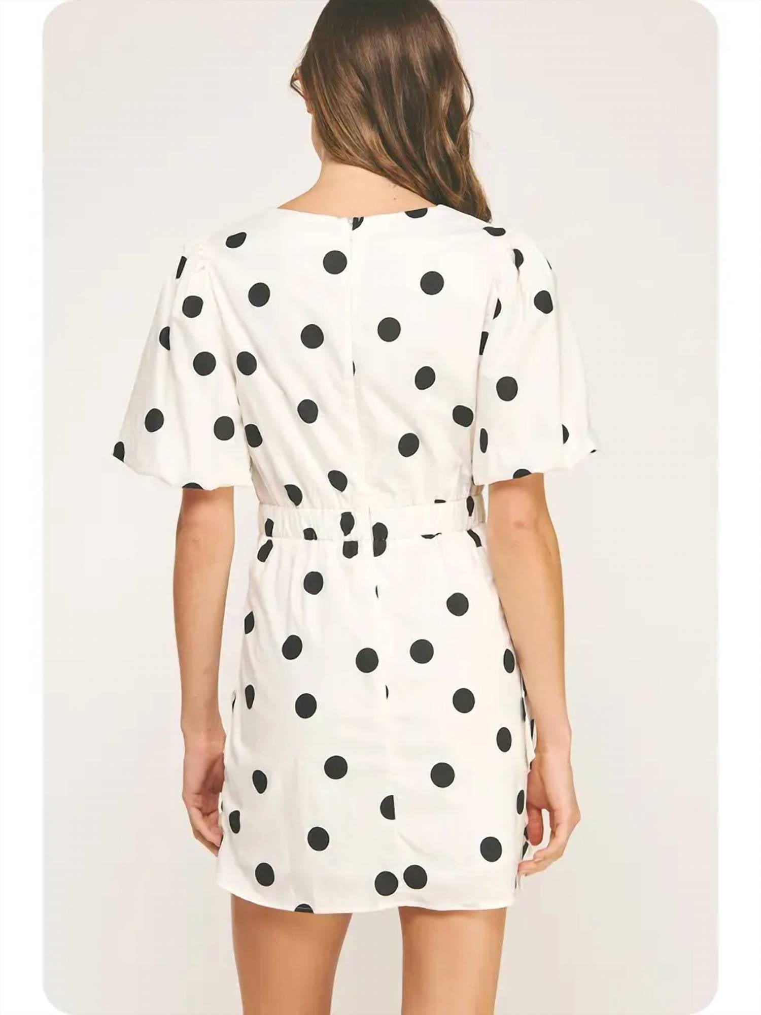 Strut & Bolt - Pamela Ruched Short Puff Sleeve Polka Dot Voile Mini Dress