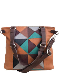 Roma Leathers Women's Top Grain Cowhide Tote Crossbody Bag With Removable Straps in brown - women's bag - detail view