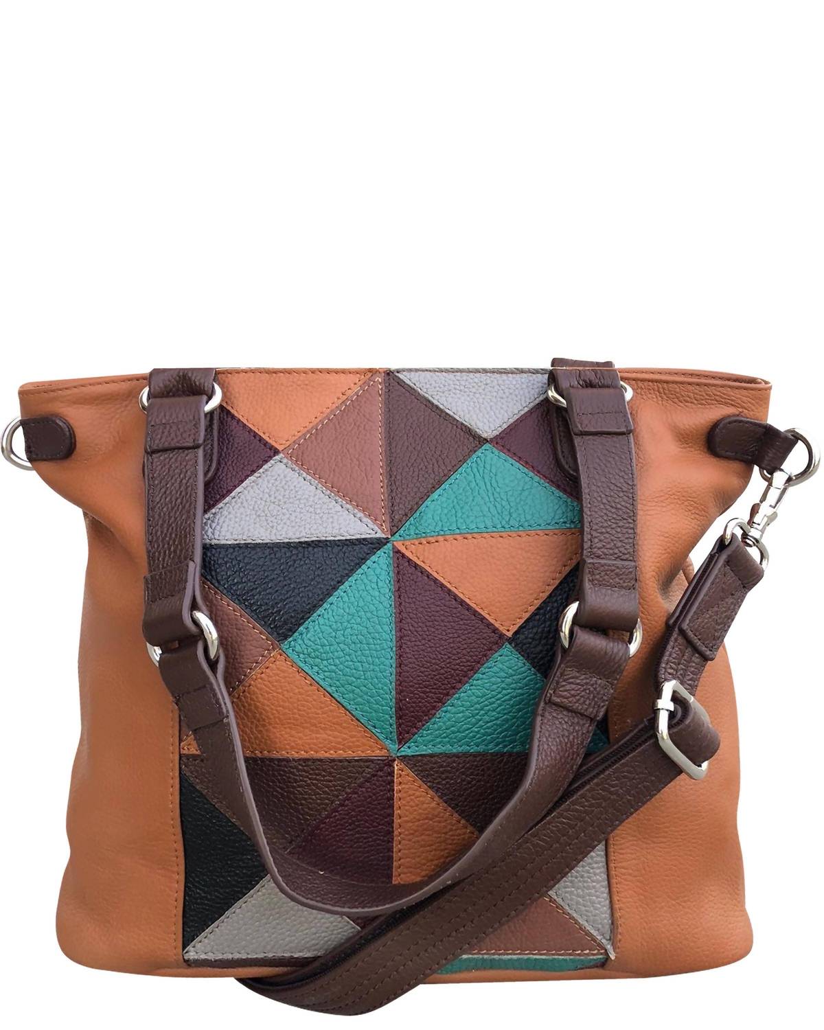Roma Leathers Women's Top Grain Cowhide Tote Crossbody Bag With Removable Straps in brown - women's bag - detail view