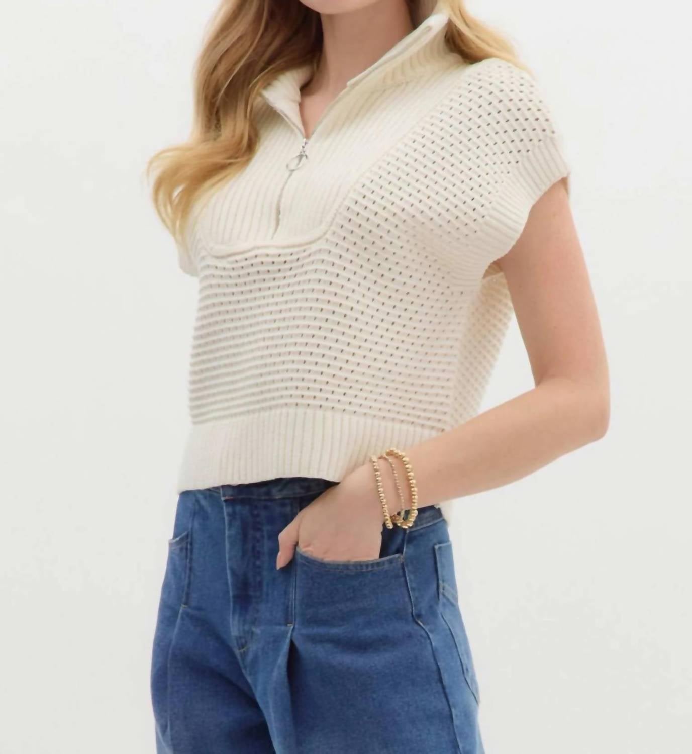Entro - High Neck Half-zip Sweater Top