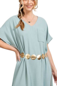 Easel Short Sleeve Crinkled Maxi Dress - Plus in aloe vera - women's dress - detail view