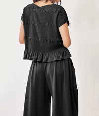 Davi & Dani - Cap Sleeve Top and Waistband Pant Set